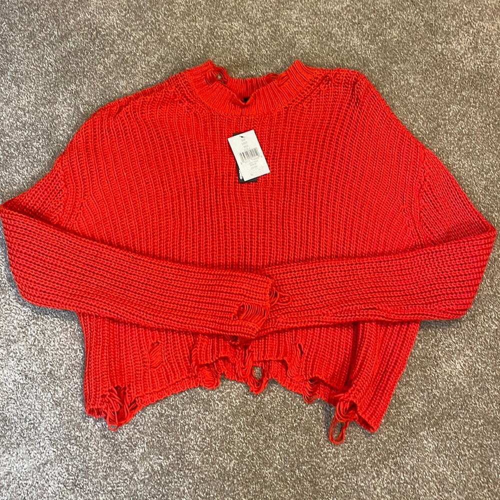 NWT LEA & VIOLA Anthropologie Oversized Sweater Red/Orange Size Large